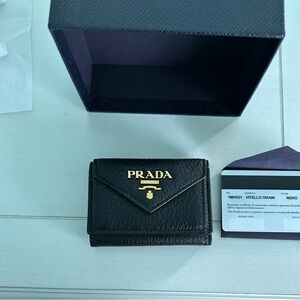 Prada Black Leather Wallet with Gold Logo